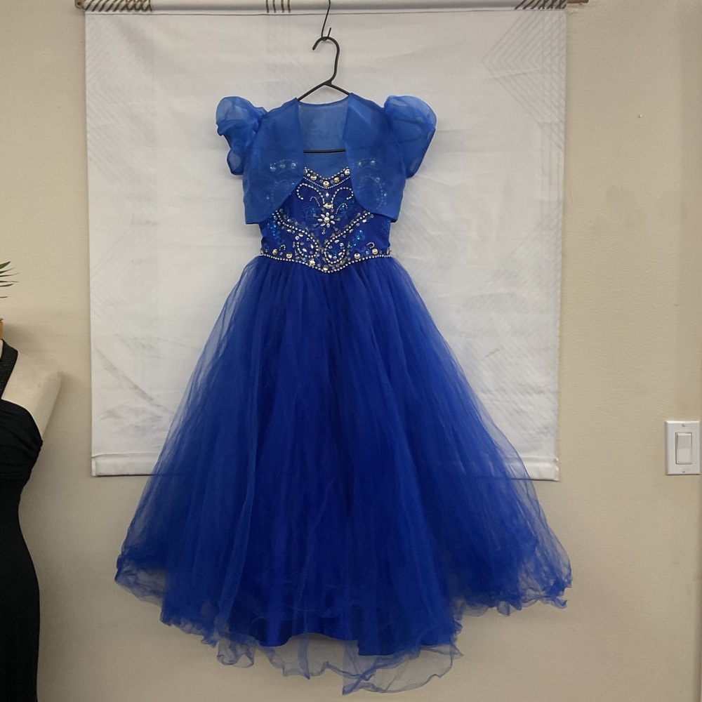 Royal Blue Beaded Tulle Dress Quinceañera little girls Dress 👑